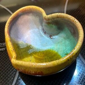 Cute hand painted, artist signed heart trinket bowl